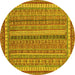 Round Machine Washable Abstract Yellow Modern Rug, wshabs2383yw