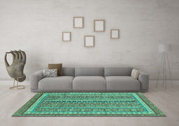 Machine Washable Abstract Turquoise Modern Area Rugs in a Living Room,, wshabs2383turq