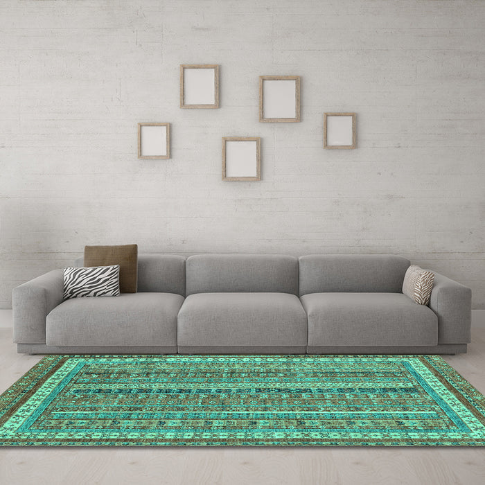 Machine Washable Abstract Turquoise Modern Area Rugs in a Living Room,, wshabs2383turq