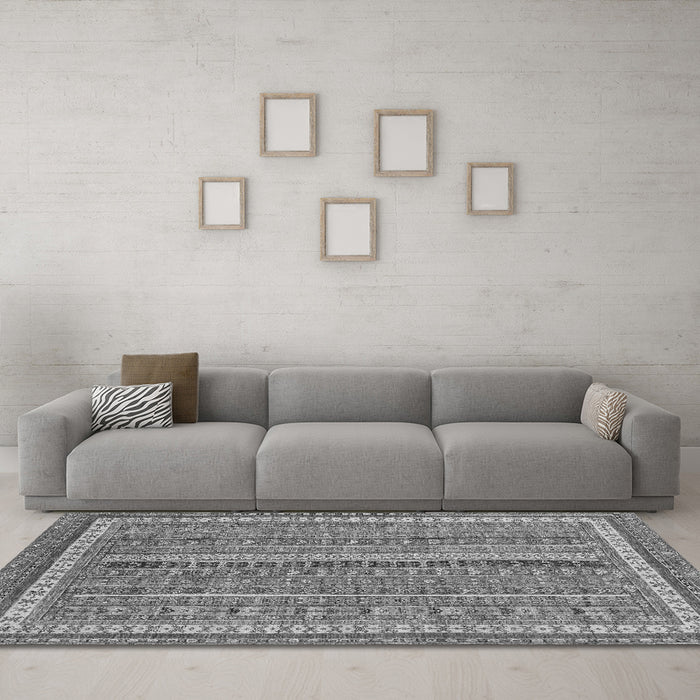 Machine Washable Abstract Gray Modern Rug in a Living Room,, wshabs2383gry