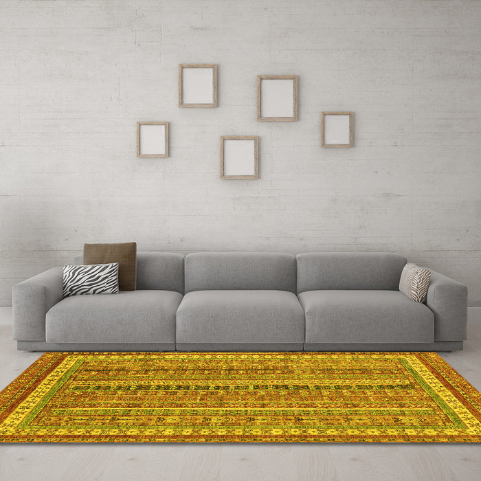 Machine Washable Abstract Yellow Modern Rug in a Living Room, wshabs2383yw