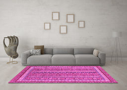 Machine Washable Abstract Pink Modern Rug in a Living Room, wshabs2383pnk