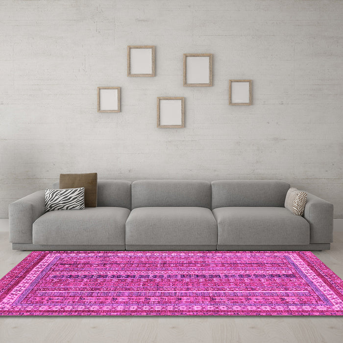 Machine Washable Abstract Pink Modern Rug in a Living Room, wshabs2383pnk
