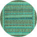 Round Machine Washable Abstract Turquoise Modern Area Rugs, wshabs2383turq