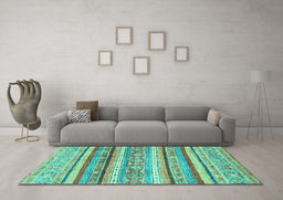Machine Washable Abstract Turquoise Modern Area Rugs in a Living Room,, wshabs2384turq