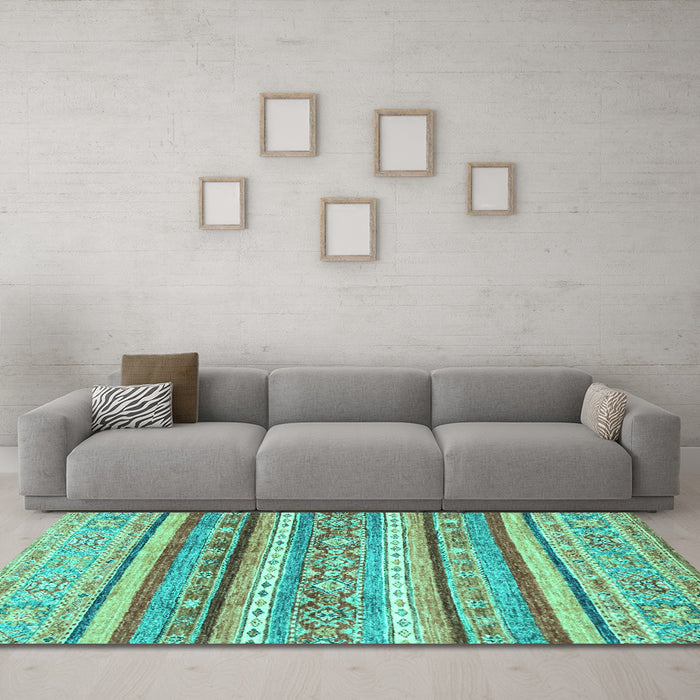 Machine Washable Abstract Turquoise Modern Area Rugs in a Living Room,, wshabs2384turq