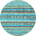 Round Machine Washable Abstract Light Blue Modern Rug, wshabs2384lblu