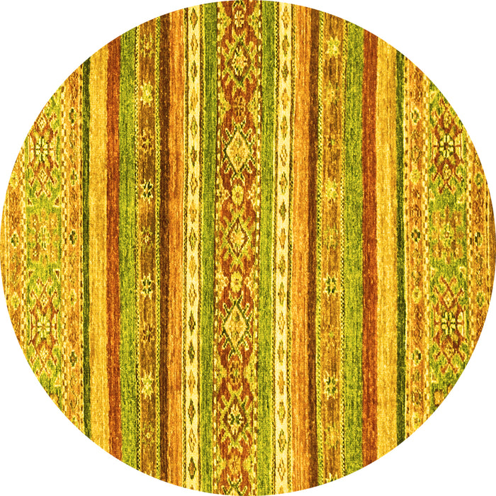 Round Abstract Yellow Modern Rug, abs2384yw