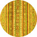 Round Abstract Yellow Modern Rug, abs2384yw