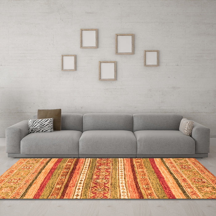 Machine Washable Abstract Orange Modern Area Rugs in a Living Room, wshabs2384org