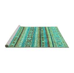 Sideview of Machine Washable Abstract Turquoise Modern Area Rugs, wshabs2384turq
