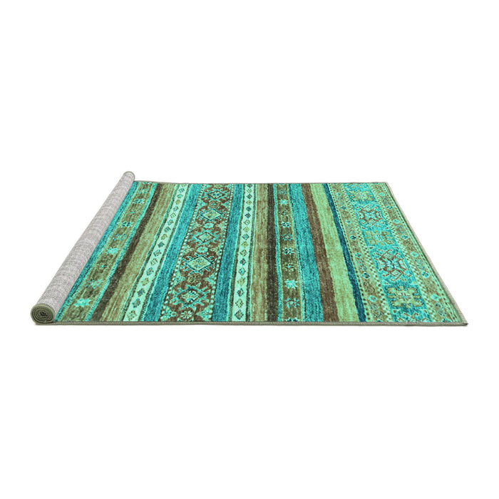 Sideview of Machine Washable Abstract Turquoise Modern Area Rugs, wshabs2384turq