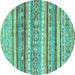 Round Machine Washable Abstract Turquoise Modern Area Rugs, wshabs2384turq