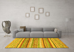 Machine Washable Abstract Yellow Modern Rug in a Living Room, wshabs2384yw