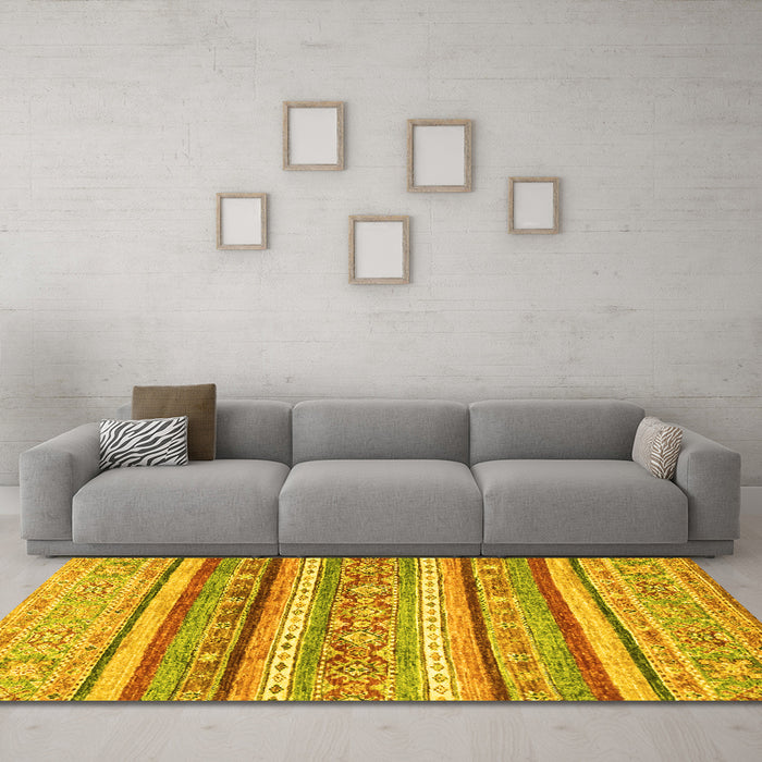 Machine Washable Abstract Yellow Modern Rug in a Living Room, wshabs2384yw
