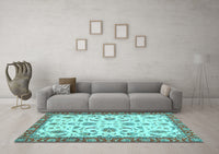 Machine Washable Oriental Light Blue Traditional Rug, wshabs2385lblu