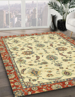 Machine Washable Abstract Gold Brown Rug in a Family Room, wshabs2385