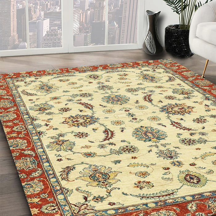 Machine Washable Abstract Gold Brown Rug in a Family Room, wshabs2385