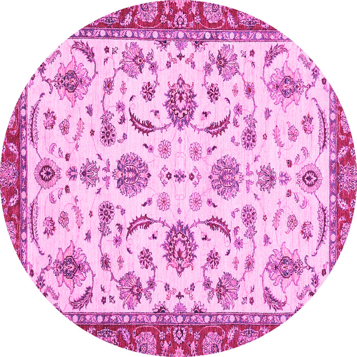 Round Machine Washable Oriental Pink Traditional Rug, wshabs2385pnk