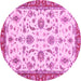 Round Machine Washable Oriental Pink Traditional Rug, wshabs2385pnk