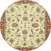 Round Abstract Gold Brown Oriental Rug, abs2385