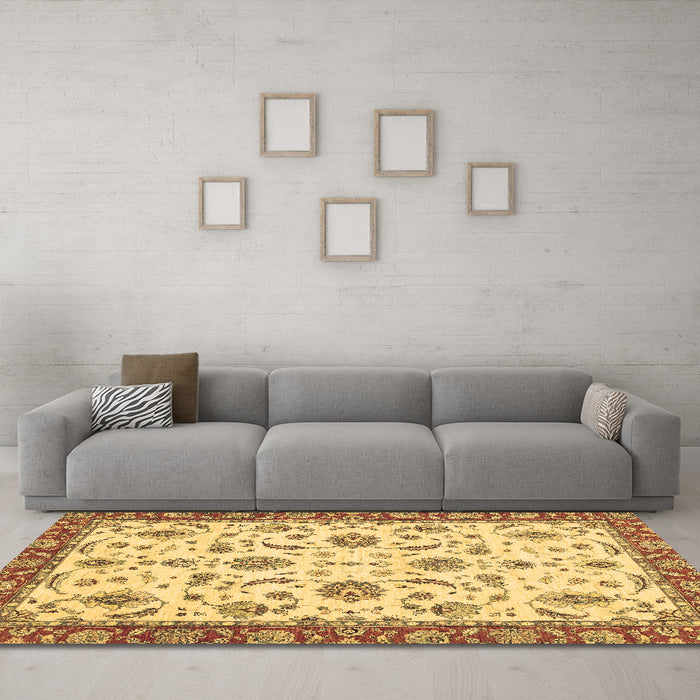 Machine Washable Oriental Brown Traditional Rug in a Living Room,, wshabs2385brn
