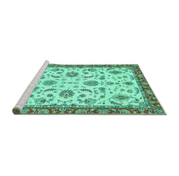 Sideview of Machine Washable Oriental Turquoise Traditional Area Rugs, wshabs2385turq