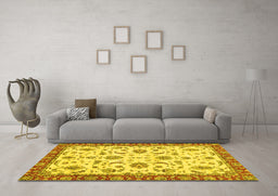 Machine Washable Oriental Yellow Traditional Rug in a Living Room, wshabs2385yw