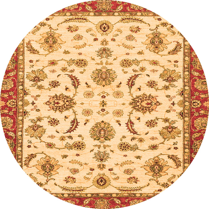 Round Machine Washable Oriental Orange Traditional Area Rugs, wshabs2385org