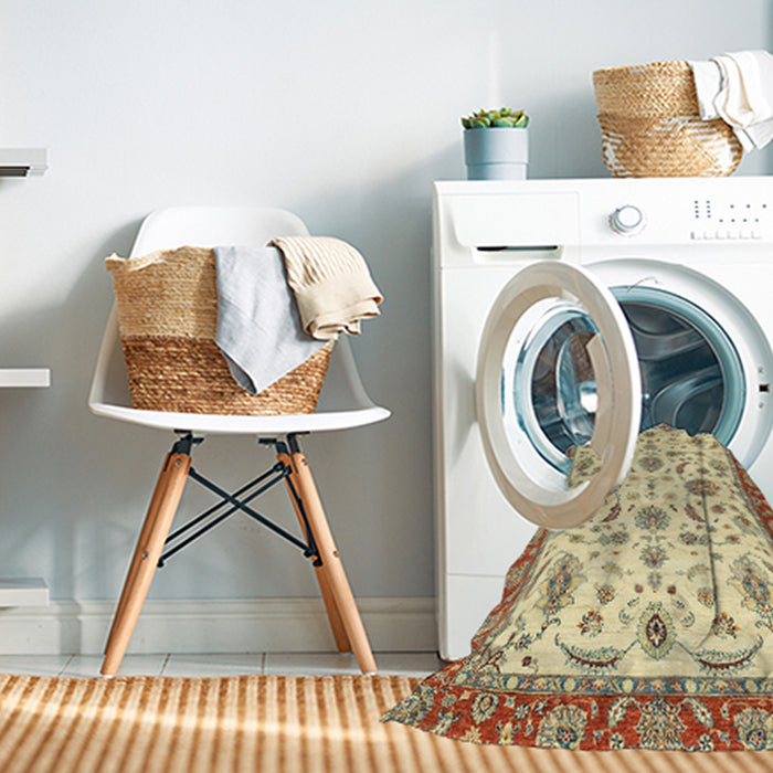 Machine Washable Abstract Gold Brown Rug in a Washing Machine, wshabs2385