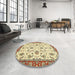 Round Machine Washable Abstract Gold Brown Rug in a Office, wshabs2385