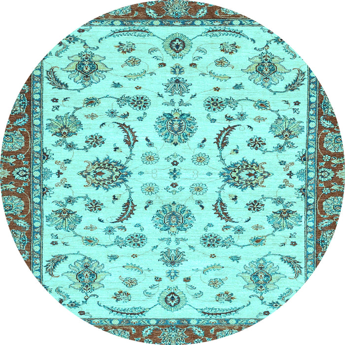 Round Machine Washable Oriental Light Blue Traditional Rug, wshabs2385lblu