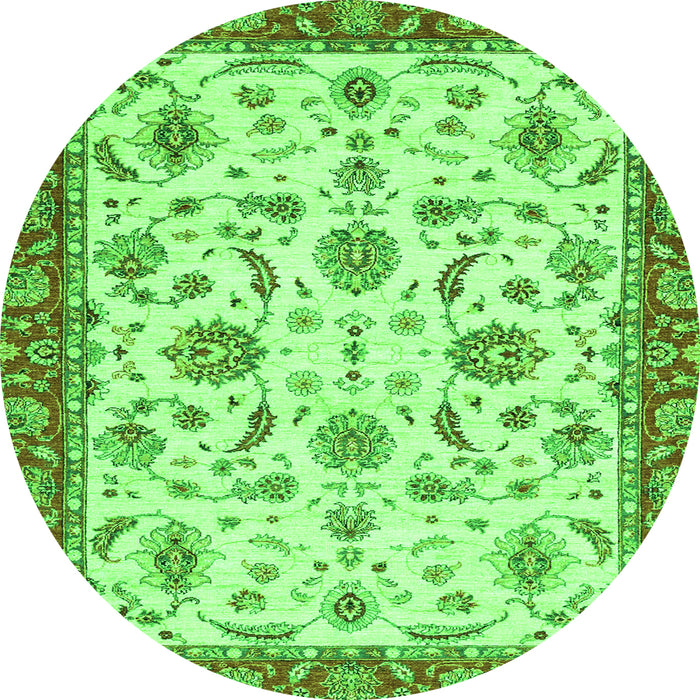 Round Machine Washable Oriental Green Traditional Area Rugs, wshabs2385grn