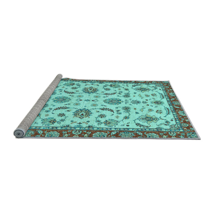 Sideview of Machine Washable Oriental Light Blue Traditional Rug, wshabs2385lblu