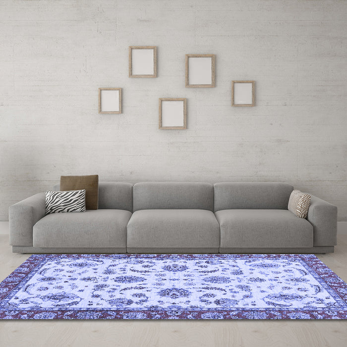 Machine Washable Oriental Blue Traditional Rug in a Living Room, wshabs2385blu