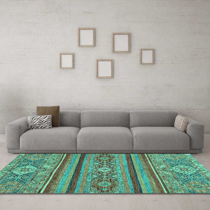 Machine Washable Abstract Turquoise Modern Area Rugs in a Living Room,, wshabs2386turq