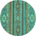 Round Abstract Turquoise Modern Rug, abs2386turq