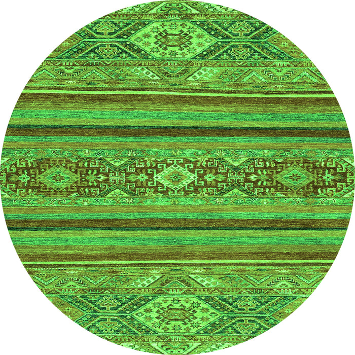 Round Machine Washable Abstract Green Modern Area Rugs, wshabs2386grn