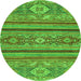 Round Machine Washable Abstract Green Modern Area Rugs, wshabs2386grn