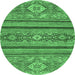 Round Machine Washable Abstract Emerald Green Modern Area Rugs, wshabs2386emgrn