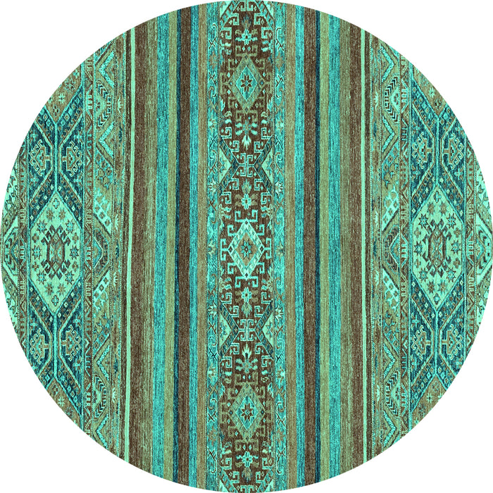 Round Machine Washable Abstract Turquoise Modern Area Rugs, wshabs2386turq
