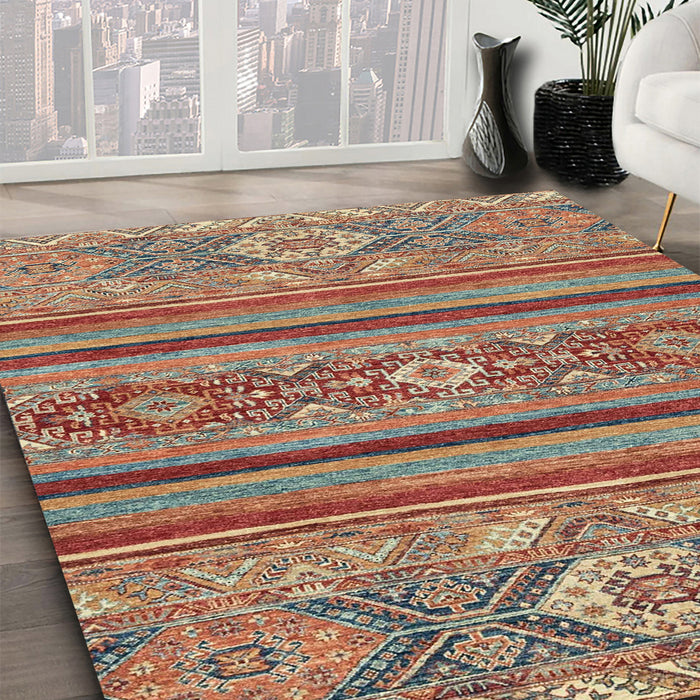 Machine Washable Abstract Camel Brown Rug in a Family Room, wshabs2386