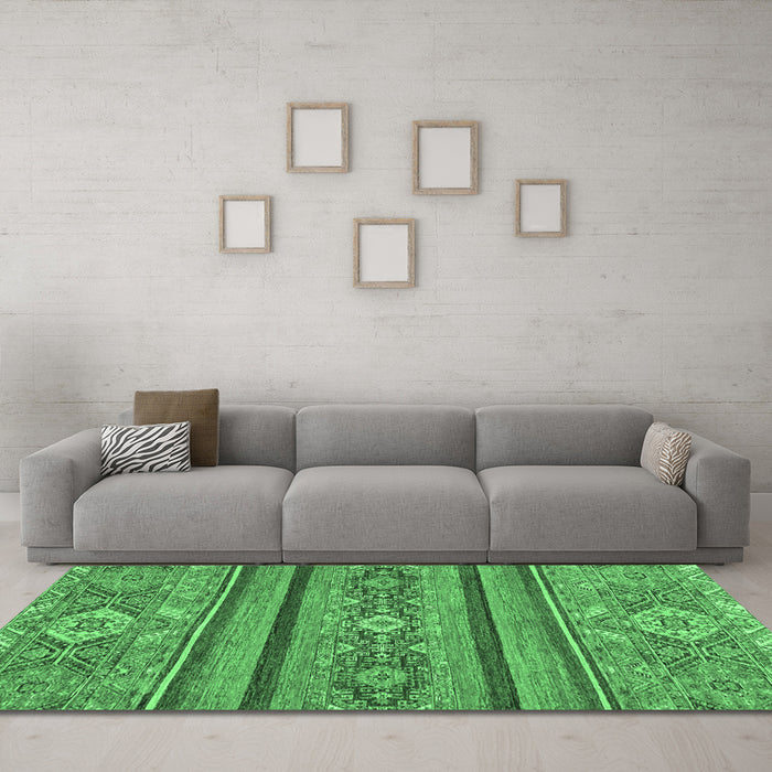 Machine Washable Abstract Emerald Green Modern Area Rugs in a Living Room,, wshabs2386emgrn