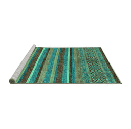 Sideview of Machine Washable Abstract Turquoise Modern Area Rugs, wshabs2387turq