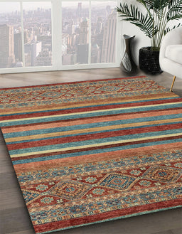 Machine Washable Abstract Brown Red Rug in a Family Room, wshabs2387