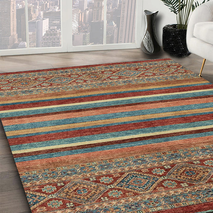 Machine Washable Abstract Brown Red Rug in a Family Room, wshabs2387