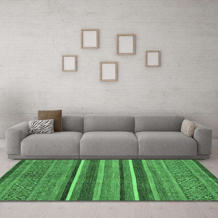 Machine Washable Abstract Emerald Green Modern Area Rugs in a Living Room,, wshabs2387emgrn