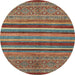 Round Abstract Brown Red Modern Rug, abs2387