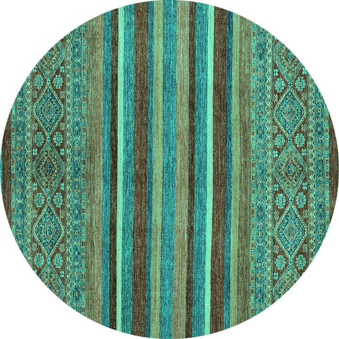 Round Machine Washable Abstract Turquoise Modern Area Rugs, wshabs2387turq