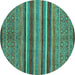 Round Machine Washable Abstract Turquoise Modern Area Rugs, wshabs2387turq